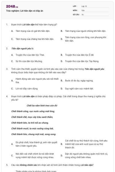 Trắc nghiệm: Lời tiễn dặn có đáp án