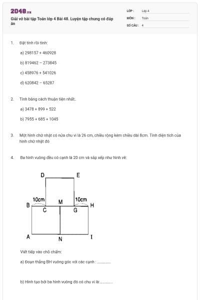 Giải vở bài tập Toán lớp 4 Bài 48. Luyện tập chung có đáp án