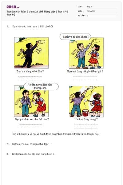 Tập làm văn Tuần 5 trang 21 VBT Tiếng Việt 2 Tập 1 (có đáp án)