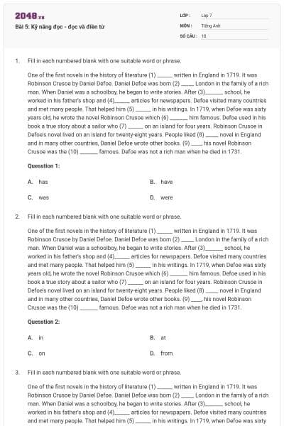 Bài 5: Kỹ năng đọc - đọc và điền từ