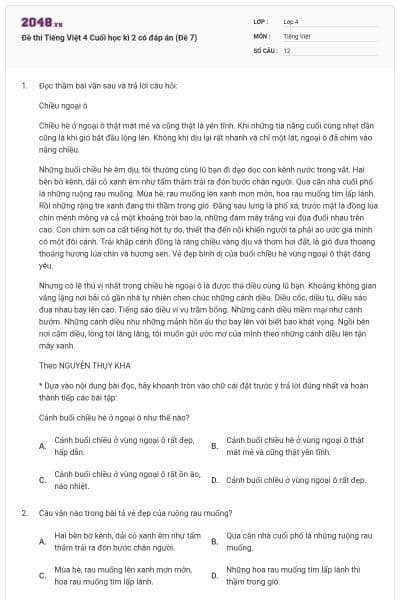 Đề thi Tiếng Việt 4 Cuối học kì 2 có đáp án (Đề 7)