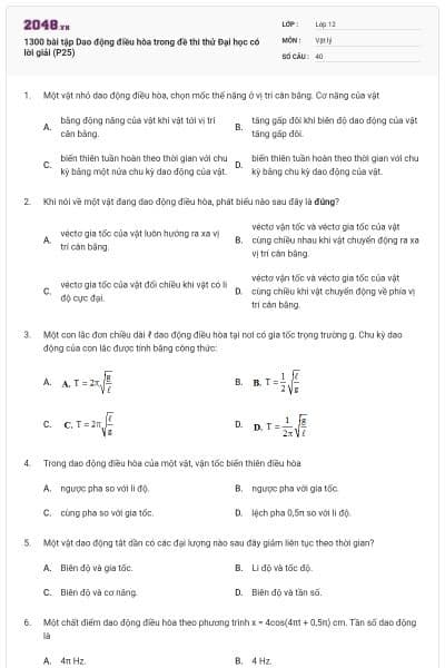 1300 bài tập Dao động điều hòa trong đề thi thử Đại học có lời giải (P25)