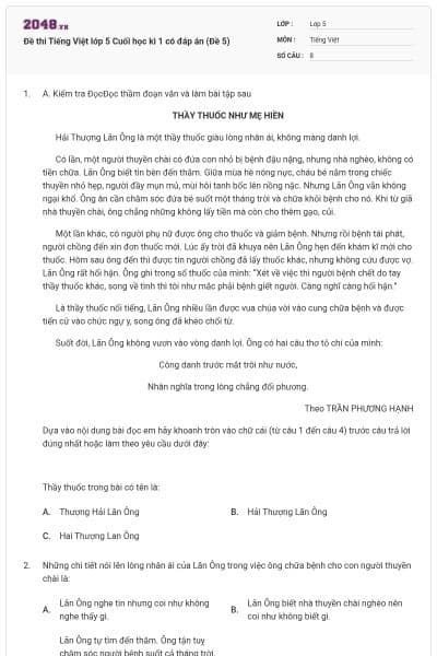 Đề thi Tiếng Việt lớp 5 Cuối học kì 1 có đáp án (Đề 5)