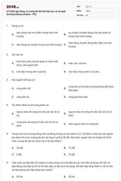 615 Bài tập Sóng cơ trong đề thi thử Đại học có lời giải (trường không chuyên - P5)