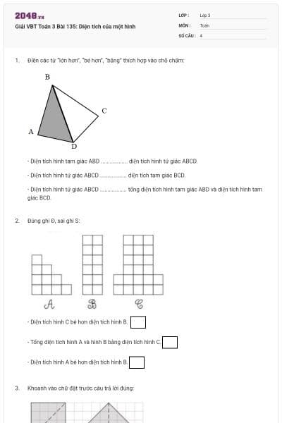 Giải VBT Toán 3 Bài 135: Diện tích của một hình