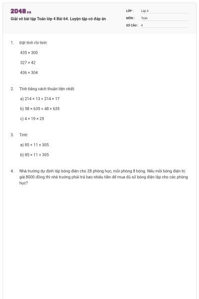 Giải vở bài tập Toán lớp 4 Bài 64. Luyện tập có đáp án
