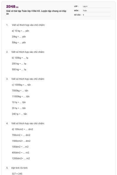 Giải vở bài tập Toán lớp 4 Bài 65. Luyện tập chung có đáp án