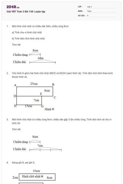 Giải VBT Toán 3 Bài 138: Luyện tập
