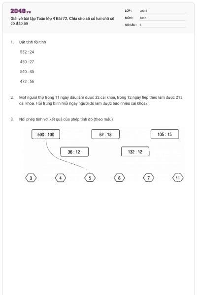 Giải vở bài tập Toán lớp 4 Bài 72. Chia cho số có hai chữ số có đáp án