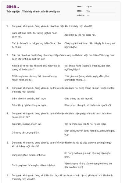 Trắc nghiệm : Trình bày về một vấn đề có đáp án