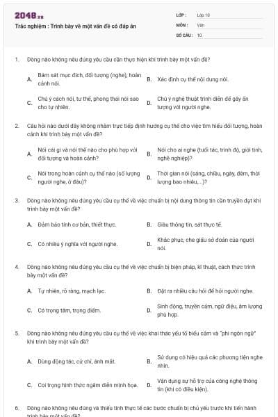 Trắc nghiệm : Trình bày về một vấn đề có đáp án
