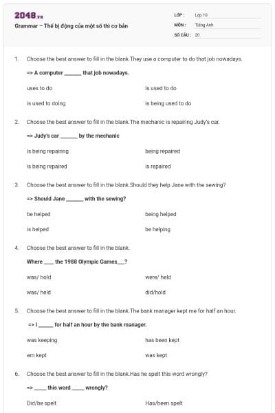 Grammar – Thể bị động của một số thì cơ bản