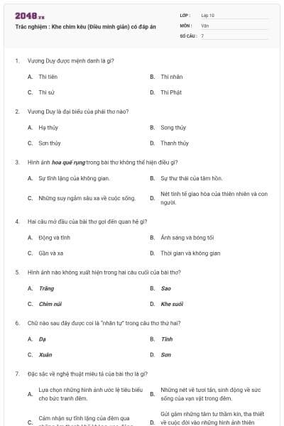 Trắc nghiệm : Khe chim kêu (Điều minh giản) có đáp án