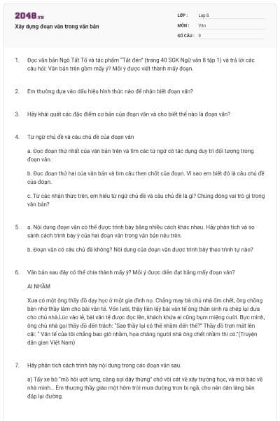 Xây dựng đoạn văn trong văn bản