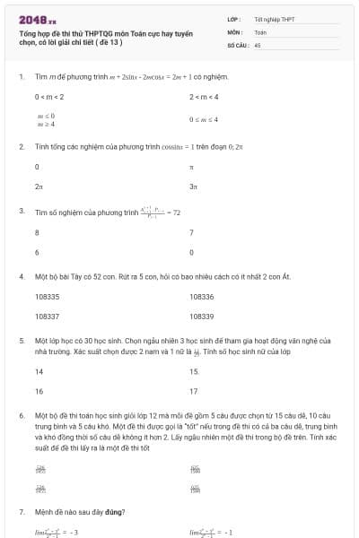 Tổng hợp đề thi thử THPTQG môn Toán cực hay tuyển chọn, có lời giải chi tiết ( đề 13 )