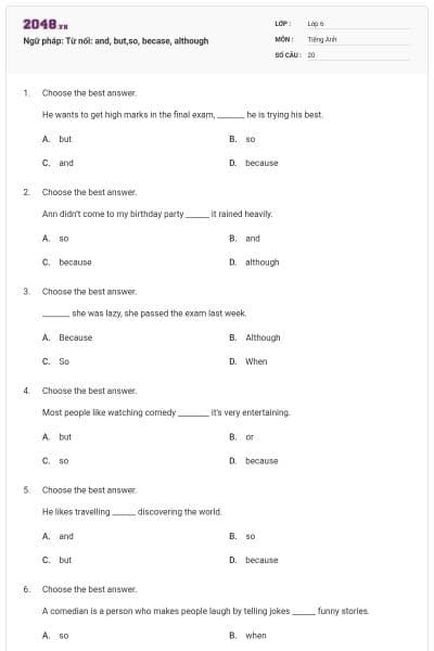 Ngữ pháp: Từ nối: and, but,so, becase, although