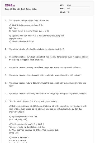 Soạn bài Câu trần thuật đơn có từ LÀ