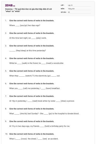 Gramma – Thì quá khứ đơn và qáu khứ tiếp diễn đi với  “when”  và  “while”