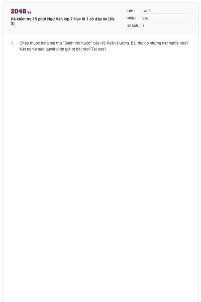 Đề kiểm tra 15 phút Ngữ Văn lớp 7 Học kì 1 có đáp án (Đề 3)