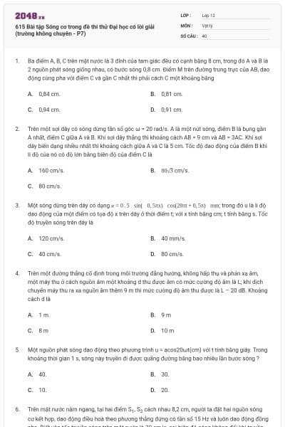 615 Bài tập Sóng cơ trong đề thi thử Đại học có lời giải (trường không chuyên - P7)