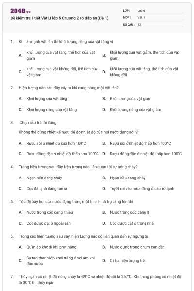 Đề kiểm tra 1 tiết Vật Lí lớp 6 Chương 2 có đáp án (Đề 1)
