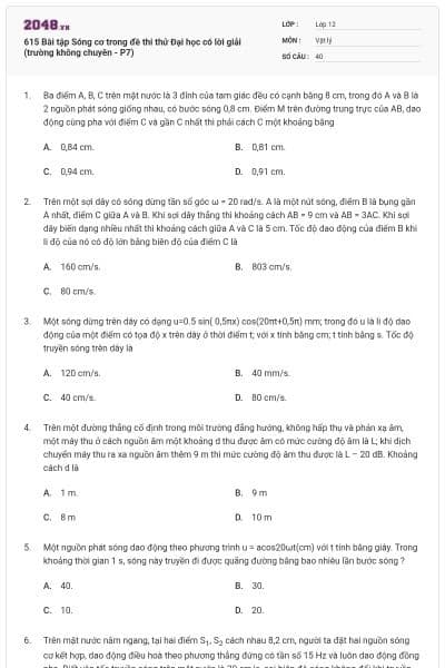 615 Bài tập Sóng cơ trong đề thi thử Đại học có lời giải (trường không chuyên - P7)