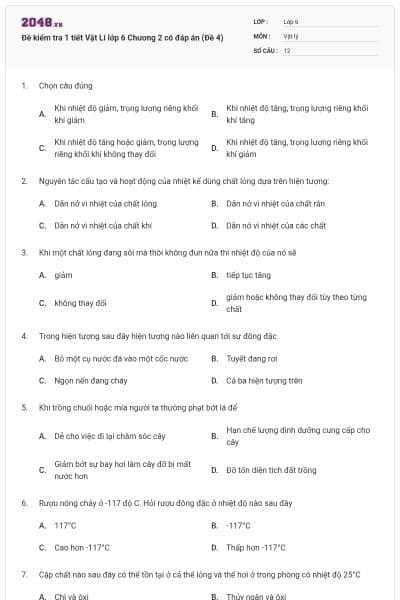 Đề kiểm tra 1 tiết Vật Lí lớp 6 Chương 2 có đáp án (Đề 4)