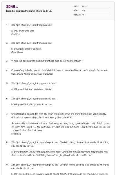 Soạn bài Câu trần thuật đơn không có từ LÀ