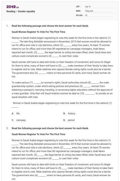 Reading – Gender equality