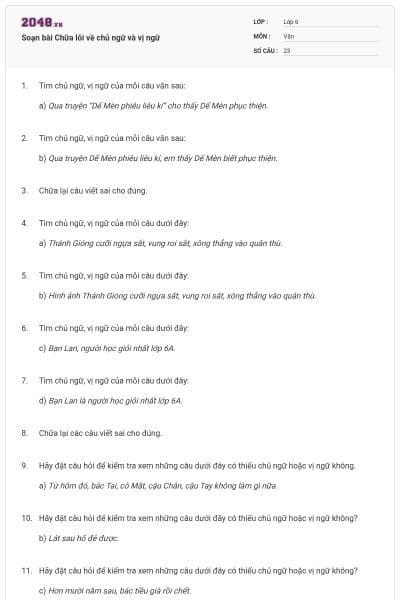 Soạn bài Chữa lỗi về chủ ngữ và vị ngữ