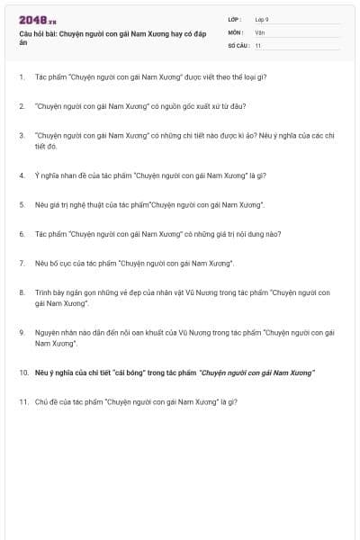 Câu hỏi bài: Chuyện người con gái Nam Xương hay có đáp án