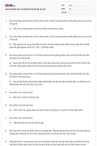 Soạn bài Bức thư của thủ lĩnh da đỏ (Xi-át-tơn)