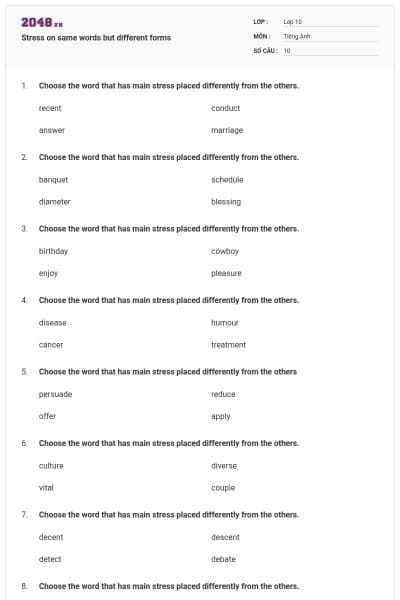 Stress on same words but different forms