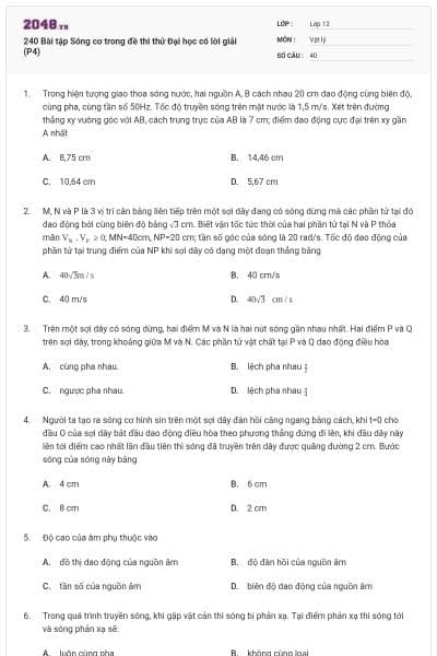 240 Bài tập Sóng cơ trong đề thi thử Đại học có lời giải (P4)