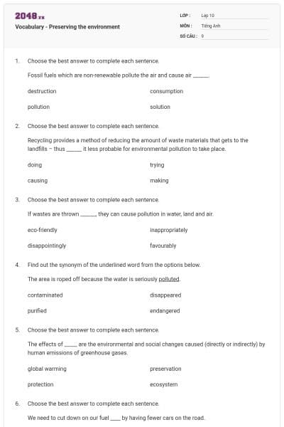 Vocabulary - Preserving the environment