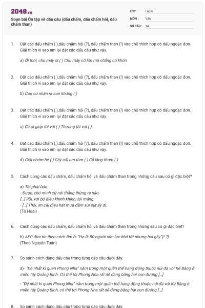 Soạn bài Ôn tập về dấu câu (dấu chấm, dấu chấm hỏi, dấu chấm than)