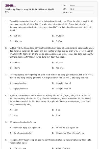 240 Bài tập Sóng cơ trong đề thi thử Đại học có lời giải (P4)