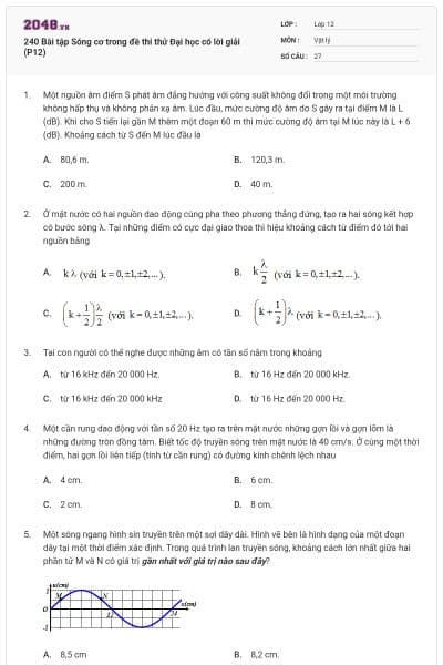 240 Bài tập Sóng cơ trong đề thi thử Đại học có lời giải (P12)