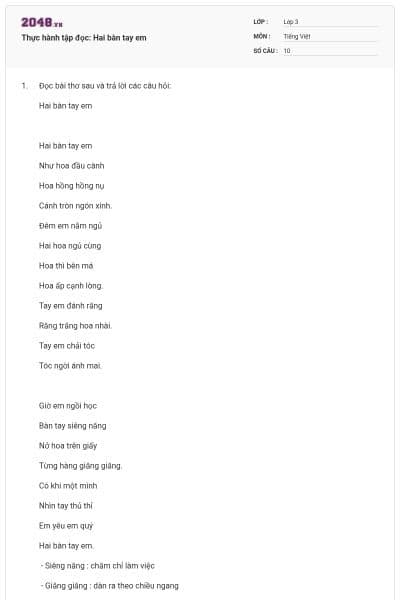 Thực hành tập đọc: Hai bàn tay em