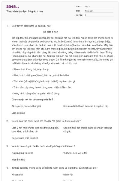 Thực hành tập đọc: Cô giáo tí hon