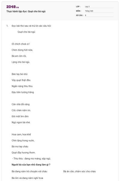 Thực hành tập đọc: Quạt cho bà ngủ