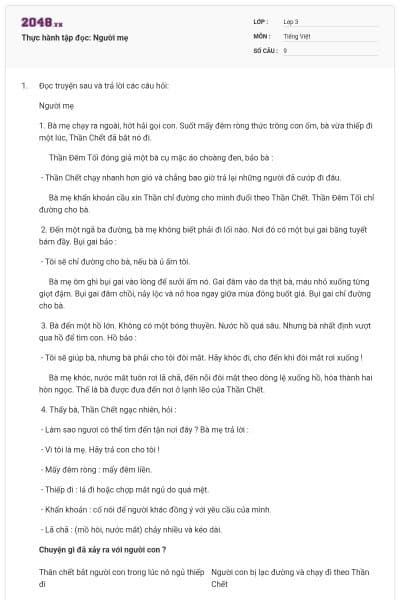 Thực hành tập đọc: Người mẹ