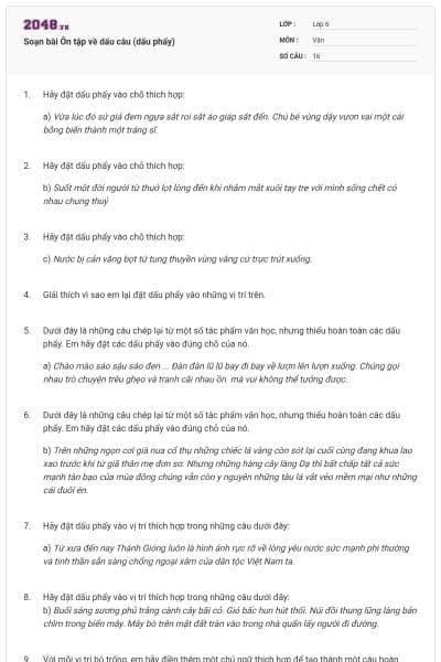 Soạn bài Ôn tập về dấu câu (dấu phẩy)