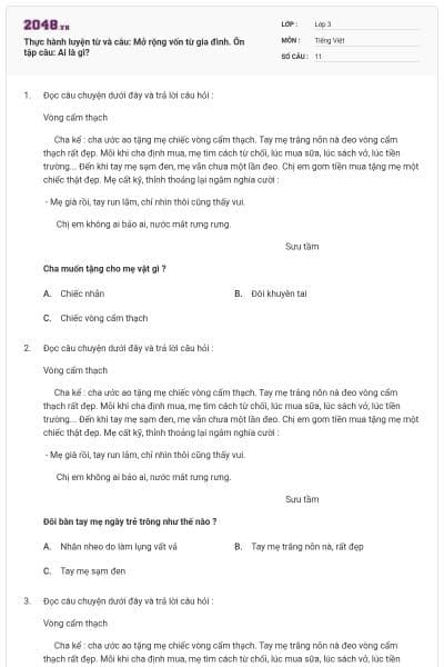 Thực hành luyện từ và câu: Mở rộng vốn từ gia đình. Ôn tập câu: Ai là gì?