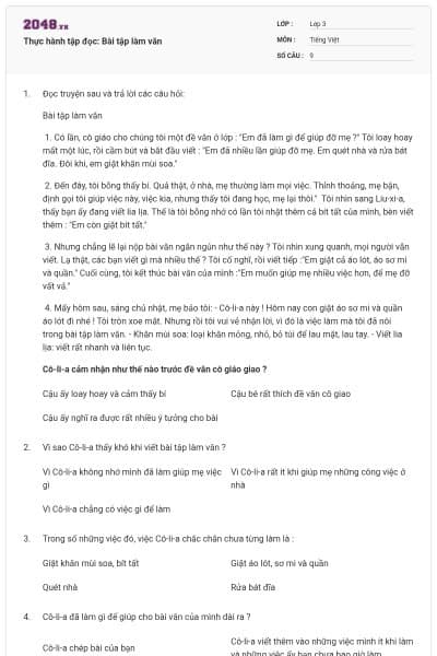 Thực hành tập đọc: Bài tập làm văn