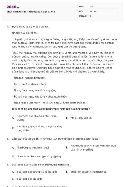 Thực hành tập đọc: Nhớ lại buổi đầu đi học