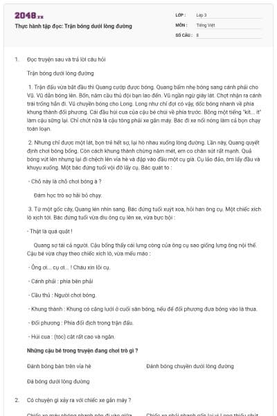 Thực hành tập đọc: Trận bóng dưới lòng đường