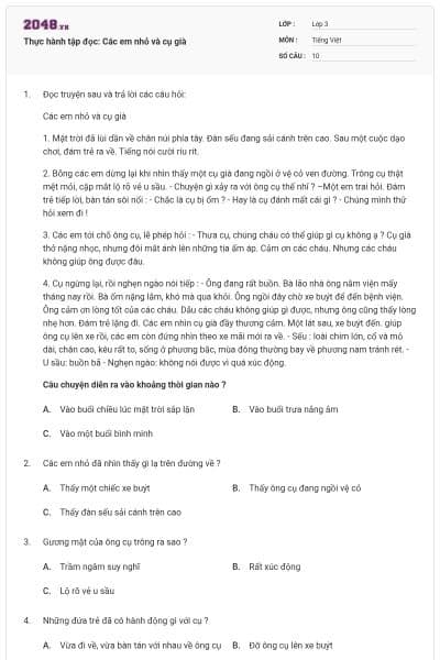Thực hành tập đọc: Các em nhỏ và cụ già
