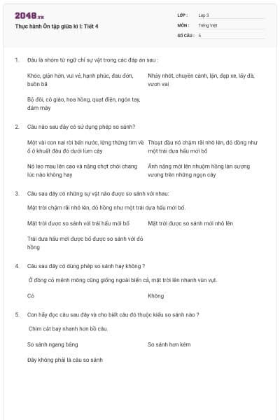 Thực hành Ôn tập giữa kì I: Tiết 4