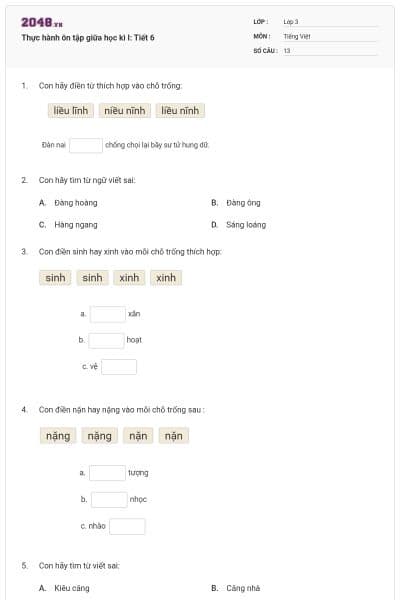 Thực hành ôn tập giữa học kì I: Tiết 6